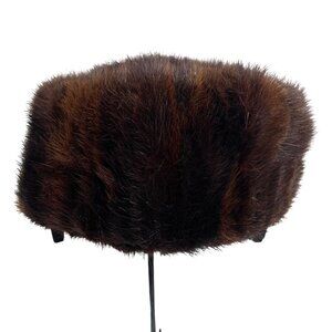 Vintage Mink Fur Pill Box Hat Union Made USA Designed By Lora Womens OSFM